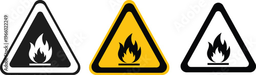 Warning sign variations flammable material symbol isolated on transparent background