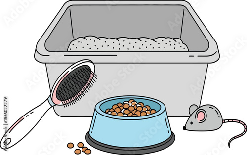 A mouse enjoying its food and bedding in a cozy habitat setup Vector