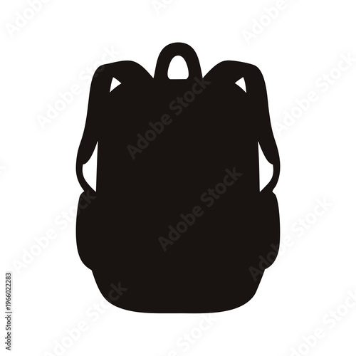 Black silhouette of a backpack on a white background. Simple schoolbag