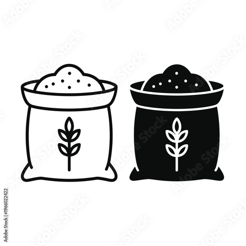 Two sacks of grain one white one black with leaf designs