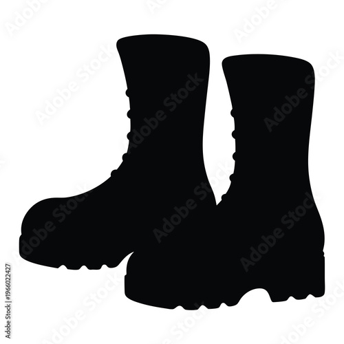 Silhouette of combat boots against white background providing clear contrast for design