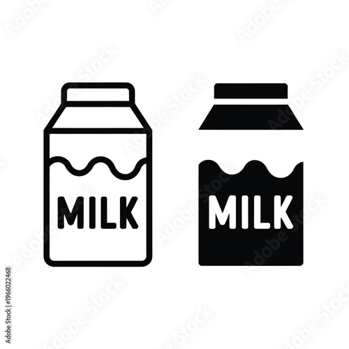 Two milk containers depicted in contrasting black and white styles