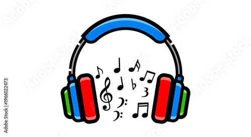 Colorful Headphones with Music Notes.