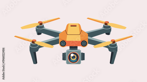A quadcopter drone with mounted camera for aerial photography and videography Vector, illustration
