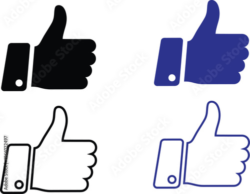 Four variations of a thumbs up hand icon isolated on transparent background