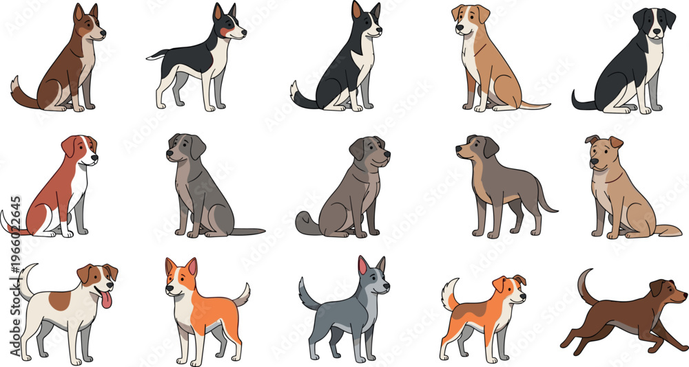 Fototapeta premium Cartoon Dog Breeds Set with Jack Russell, Terrier, and More