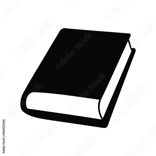 Silhouette of closed book with white pages, against a white background