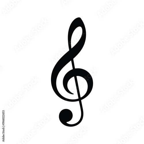 A simple black treble clef symbol isolated on a white background