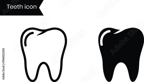 Tooth icon set outline and silhouette isolated on transparent background