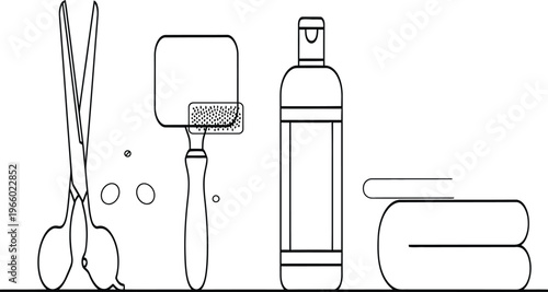 Essential grooming tools and products for hair care maintenance Vector