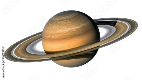 Ringed planet Saturn with its layered rings, isolated on transparent background for cosmos