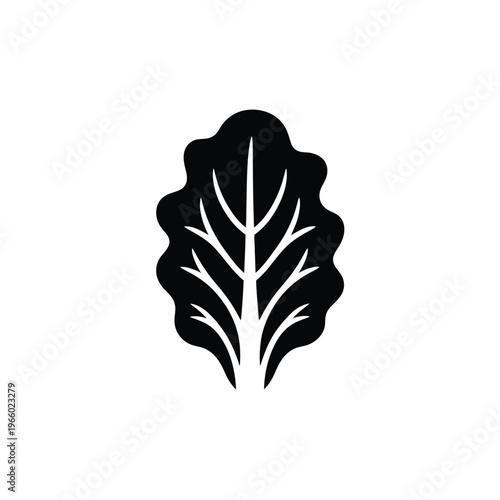 Simple black silhouette of a single leafy green vegetable likely lettuce