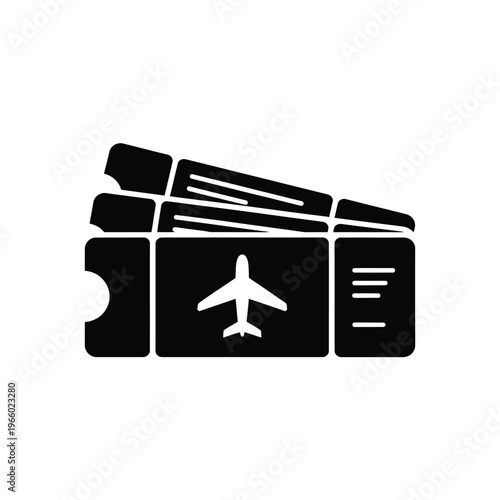 Black silhouette of airline tickets stacked together displaying a plane