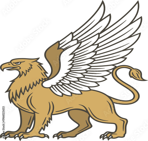 Mythical griffin creature with lion body and eagle wings standing prominently Vector