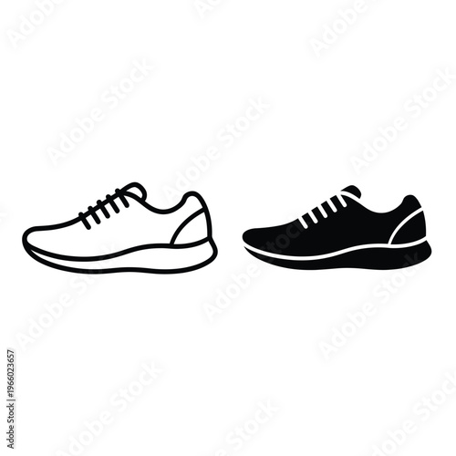 Simple black and white illustration of a pair of running shoes