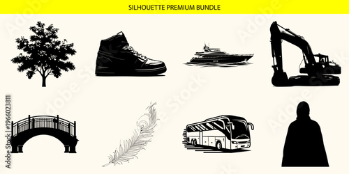 A collection of various black silhouette icons