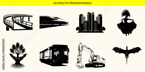 Collection of various construction and transportation icons