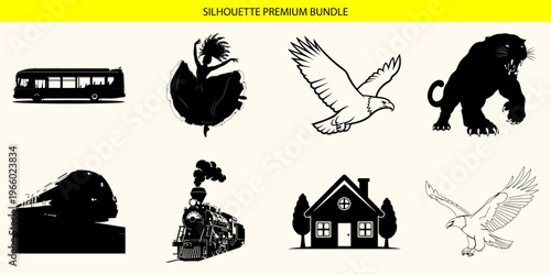 A collection of animal and building silhouettes
