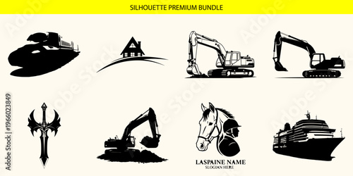 Collection of various construction vehicle silhouettes