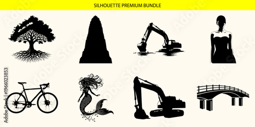 A collection of construction and transportation icons