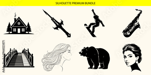 A collection of various objects and icons