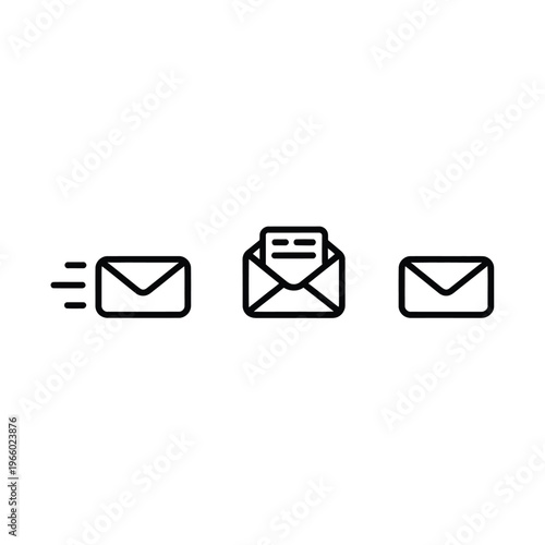 Three email icons depicting sending and receiving messages in a line
