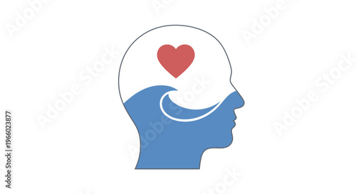 A blue silhouette of a human head with a red heart.