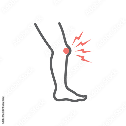 Simple illustration depicting knee pain with radiating discomfort signals
