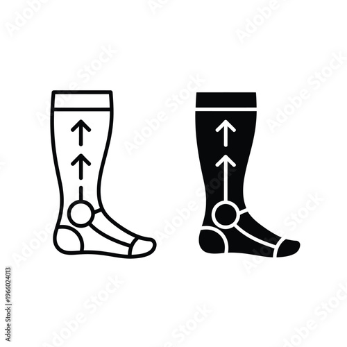 Compression socks illustration displaying graduated pressure points and foot support