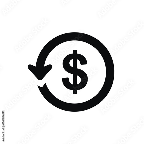 Black circular icon displaying a dollar sign within a recycling arrow