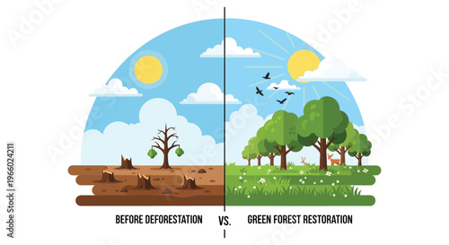 A visual comparison of deforestation and forest restoration depicting environmental impact with a stark contrast silhouette high quality professional detailed modern