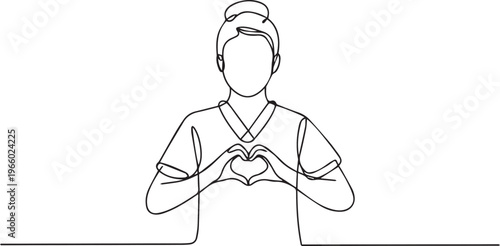 Woman Making Heart Shape with Hands – Love, Care and Kindness Concept Minimal Line Art