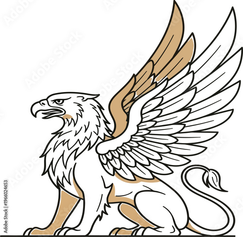 Mythical griffin with majestic wings and fierce gaze in detailed illustration Vector