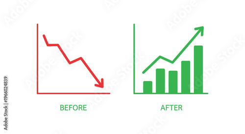 A visual comparison of declining and improving trends represented by contrasting graphs in a clean silhouette high quality professional detailed modern