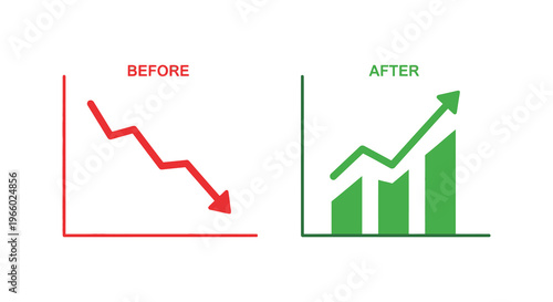 A visual comparison of declining and improving trends represented by contrasting graphs in a minimalist silhouette high quality professional detailed modern