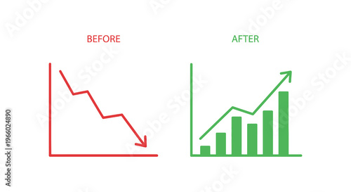 Visual comparison of declining and improving trends represented by bar graphs showcasing a positive change silhouette high quality professional detailed modern