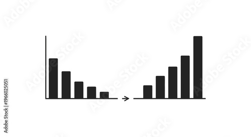 A black bar graph illustration depicts fluctuating data points with a distinct arrow rendered as a silhouette high quality professional detailed