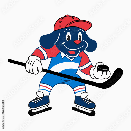 Cartoon hockey player running with puck in a sports game illustration