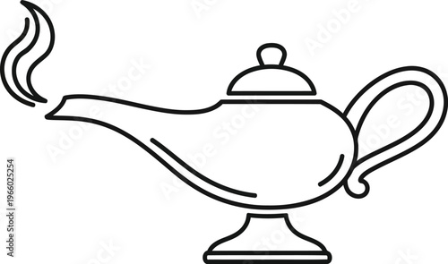 An elegant drawing of a traditional magic lamp with smoke emanating from its spout Vector