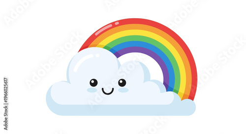 Smiling Cloud with Rainbow Behind.