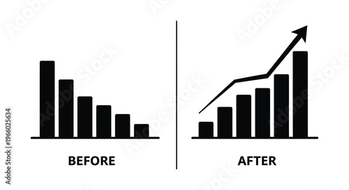 A stark comparison of declining and improving data trends depicted in a bold black silhouette high quality professional detailed modern elegant