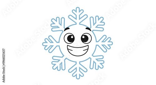 Smiling Cartoon Snowflake Character Face.