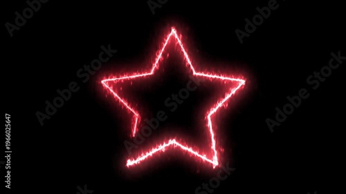 Neon glowing red color star shape animation loop on black background.