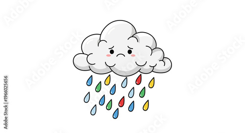 Colorful raindrops falling from cloud.