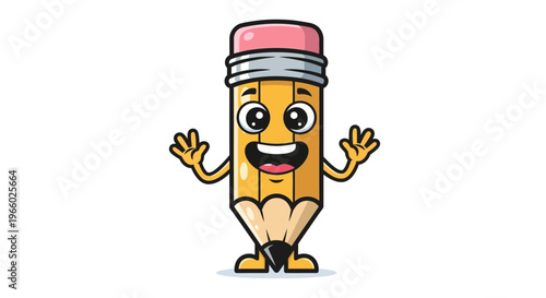 Smiling Cartoon Pencil Character Standing.