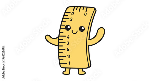 Cute cartoon ruler character smiling standing.
