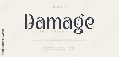 Damage typography beauty fashion elegant minimalist serif italic fonts decorative wedding vintage retro logos. Minimal luxury font alphabet logo. Vector illustration

