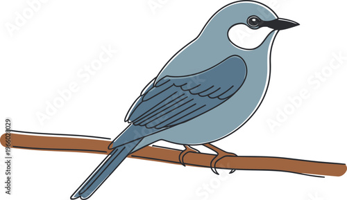 A serene illustration of a small bird perched on a branch Vector