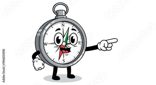 Cartoon Stopwatch Character Pointing Right.