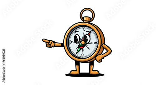 Cartoon Stopwatch Character Pointing Left.